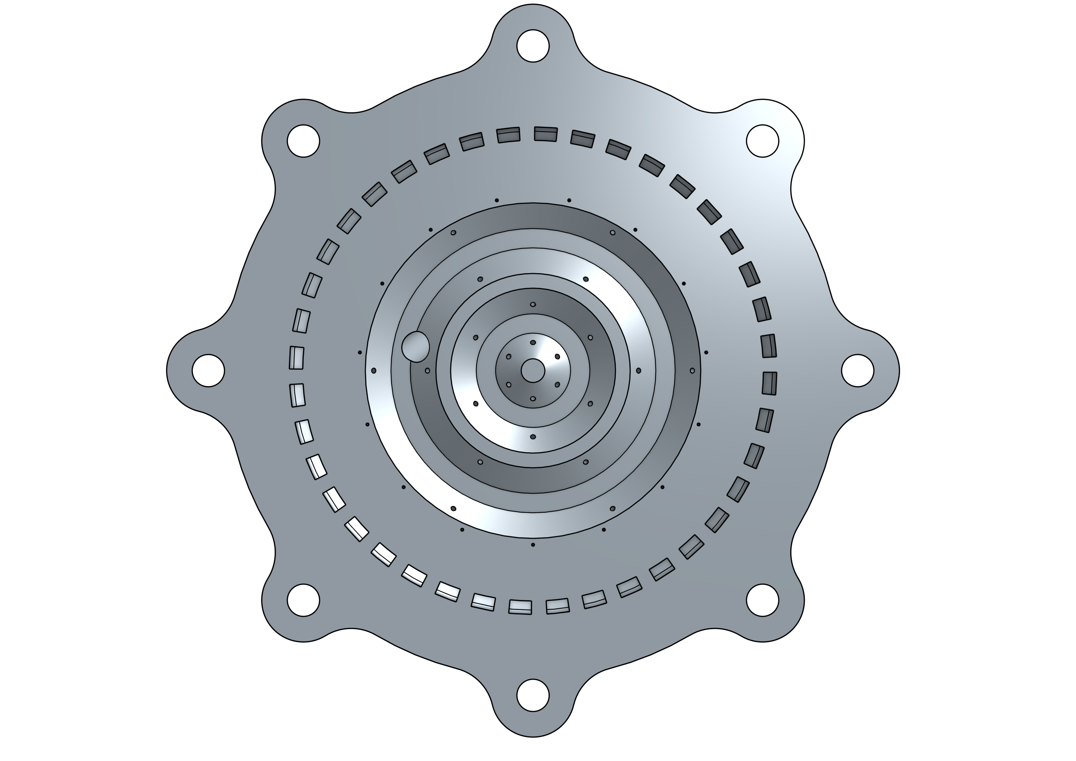 Injector face, 12-element ox-centred triplet