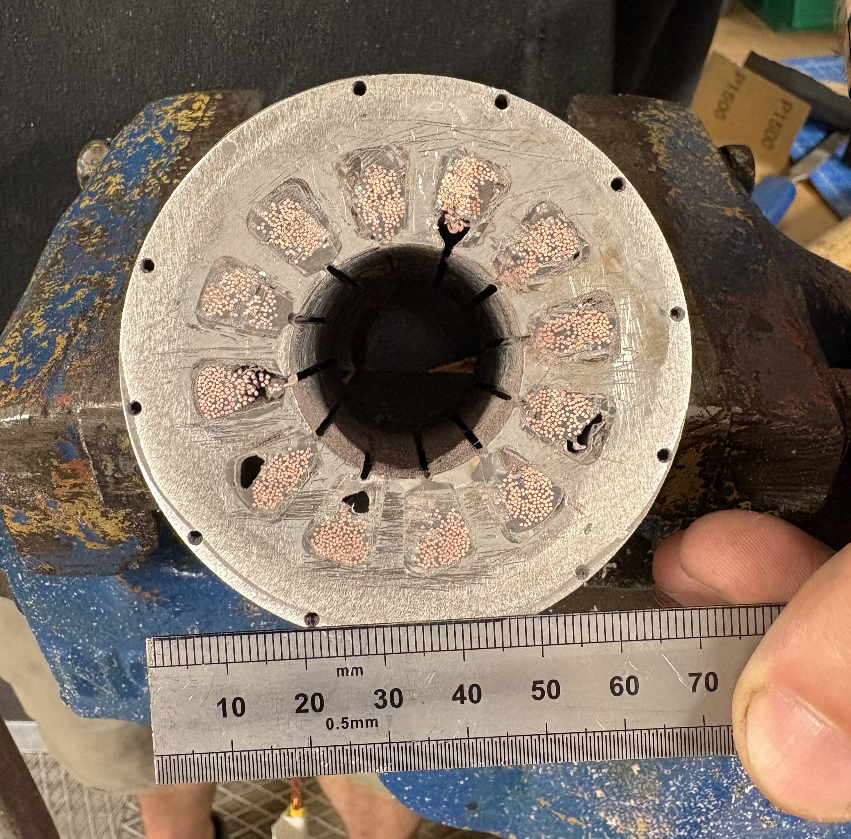 Cut open copper on the broken stator