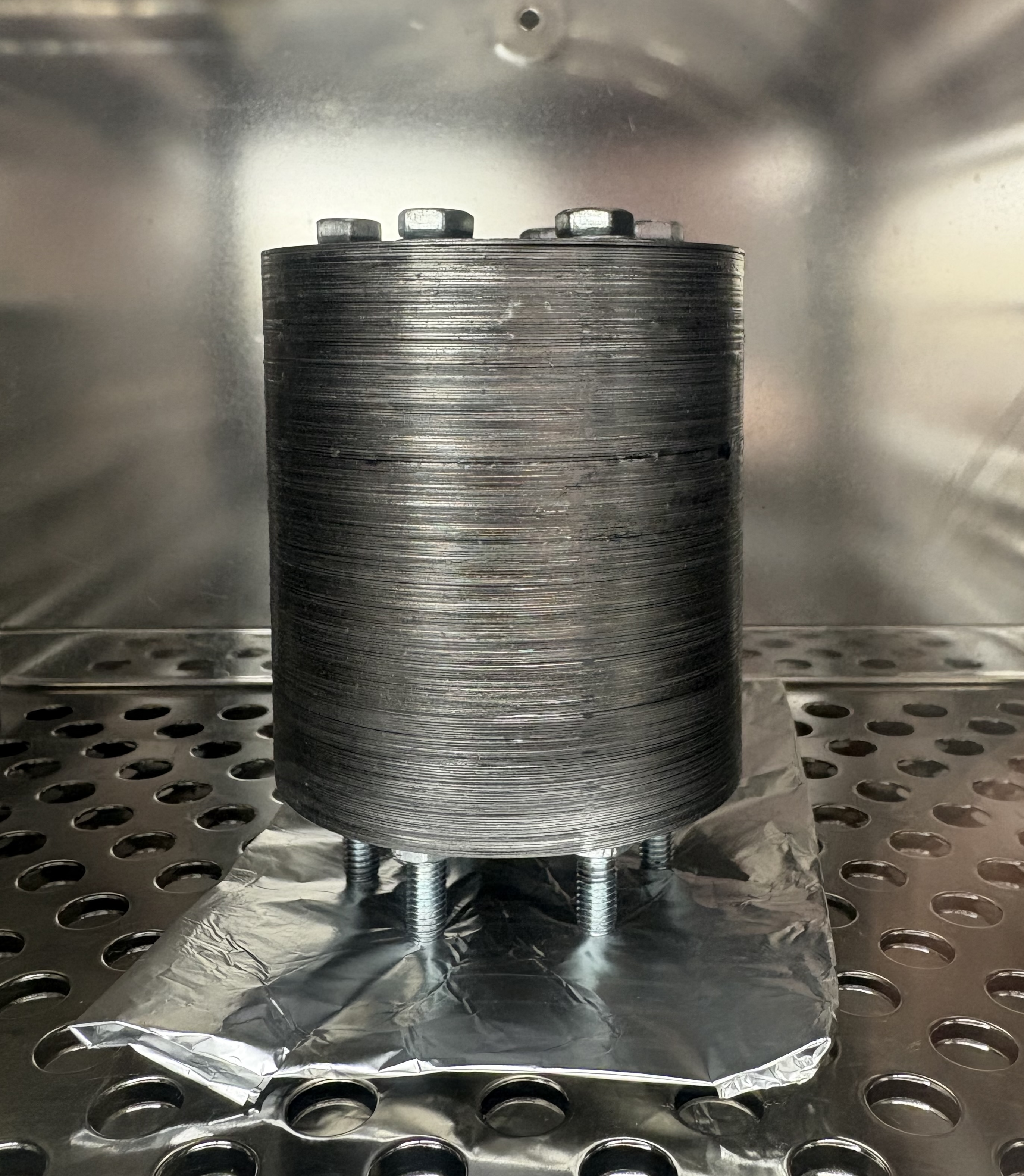Stator laminations, clamped in the jig