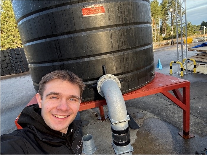 Jabez next to one of the deluge tank platforms
